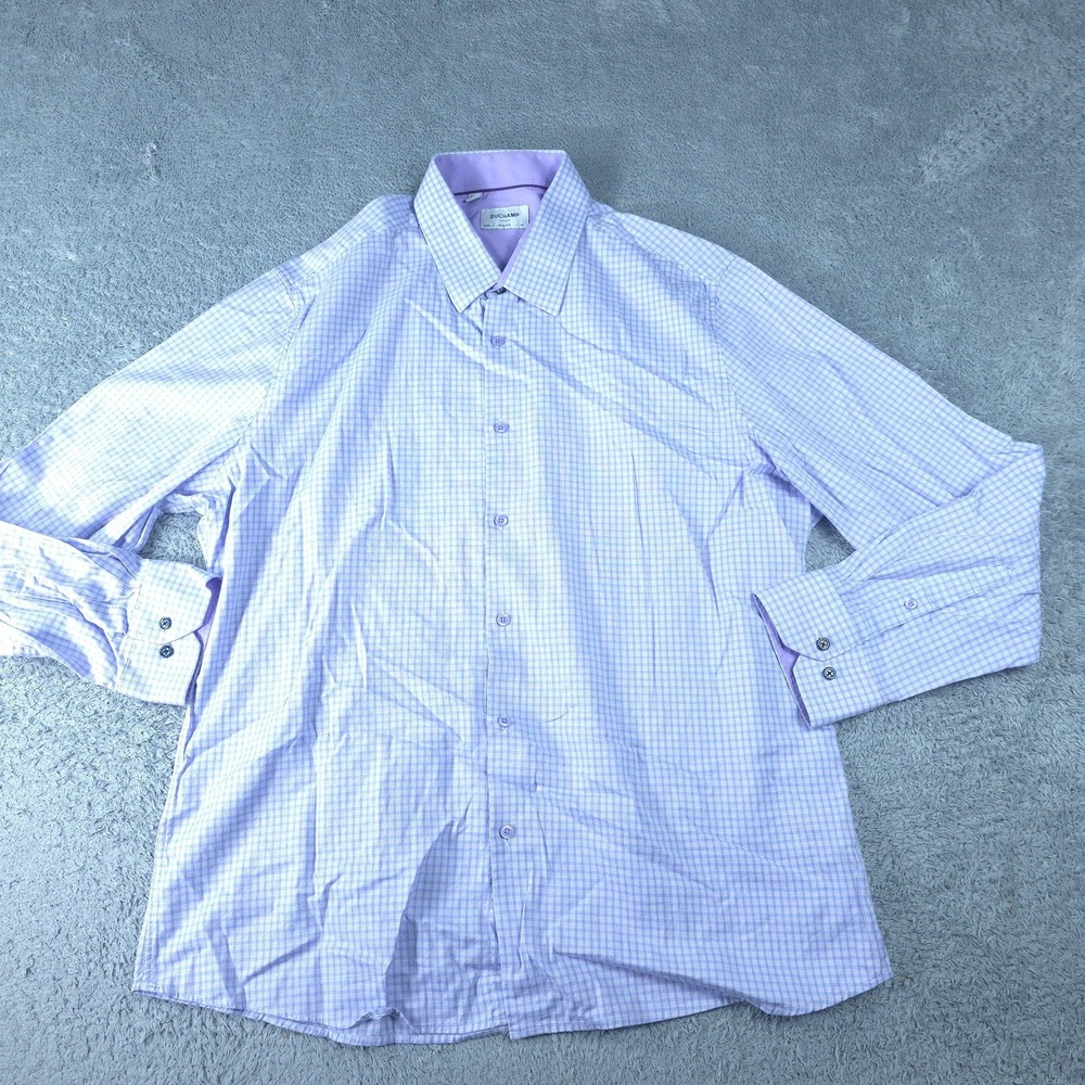 Duchamp Shirt Mens 2XL Purple 18 Gingham Slim Fit Long Sleeve Stretch Dress